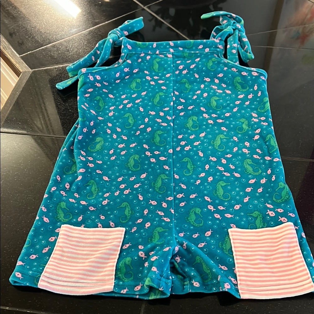 Teal Seahorse Print Romper with Pink Accents